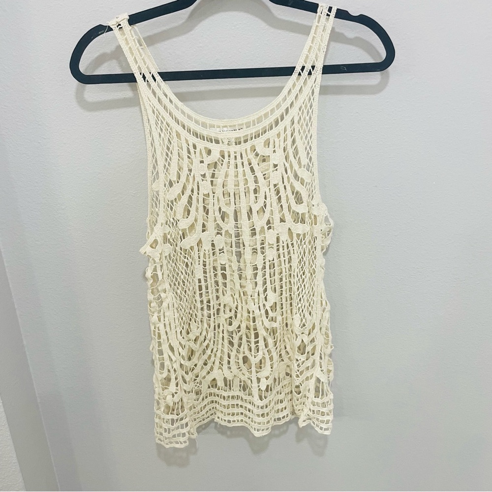 Roommates Women’s Size L Elegant Boho Cream Crochet Festival Women's Top